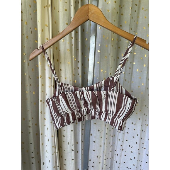 Lemlem + H&M Women's Linen Blend Stripe Elastic Hem Adjustable Strap Crop Top XS - Picture 5 of 9